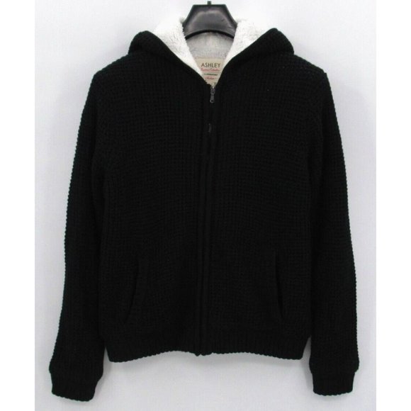 26 International Tops - Ashley by 26 International Jacket Womens Medium Black Knit Hooded Sherpa Coat